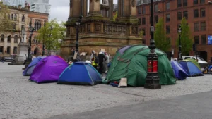 Charity is giving sleeping bags and urging to act in advance as homeless crisis deepens in Manchester ( section 21 evictions spike uk )